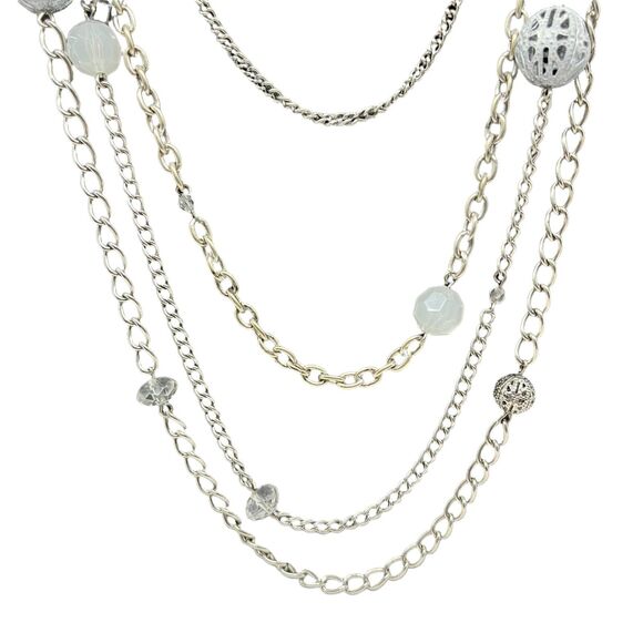 Romantic Layered Necklace Silver Tone White Shabby Retro Age Funky Victorian 90s - Picture 4 of 16